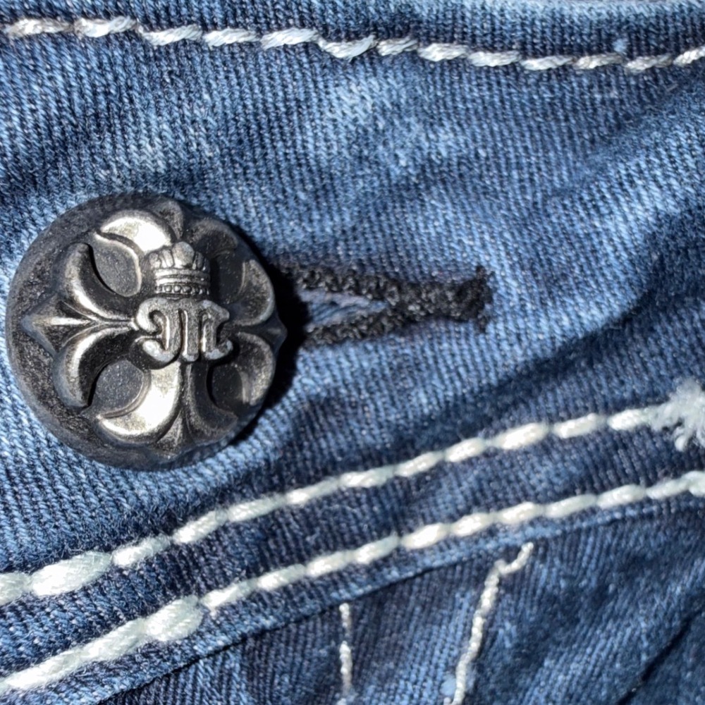 Miss Me JE6033GL Skinny Jeggings Dark Wash Fleur De Lis Rhinestone Jeans 28 - Picture 7 of 9